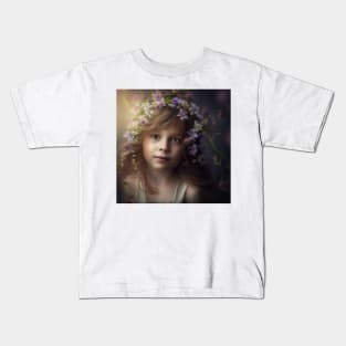 A Young Girl Wearing A Garland of Flowers Kids T-Shirt
